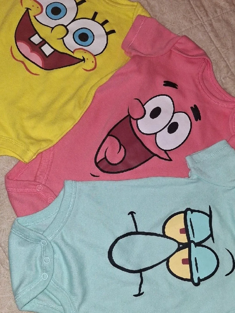 Nickelodeon SpongeBob Character 3-Pack Bodysuits -Yellow, Pink, Light Blue-green